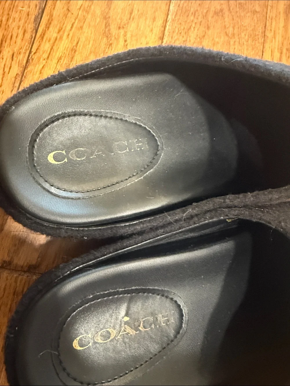 Coach Black Wool Slip-On Mules with Gold-Tone Signature Accent 38.5